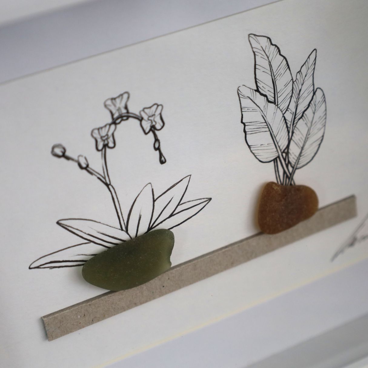 Sea Glass Plant Shelves "There’s No Such Thing As Too Many Plants" (A5 White Shadow Box Frame, Horizontal)