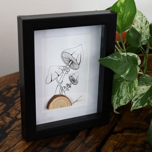 Mushroom Log "Fantastic Fungi" (A5 Black Shadow Box Frame, Vertical) Cluster