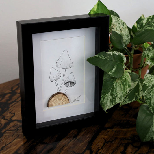 Mushroom Log "Fantastic Fungi" (A5 Black Shadow Box Frame, Vertical) Magic