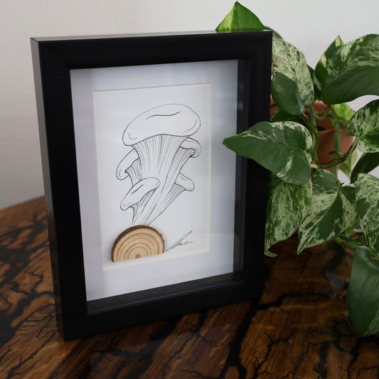 Mushroom Log "Fantastic Fungi" (A5 Black Shadow Box Frame, Vertical) Oyster