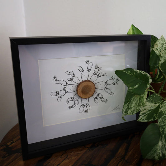 Blooming Prickly Pear & Bark Burst "Dont Be A Prick" (Chunky A4 Black Shadow Box Frame)