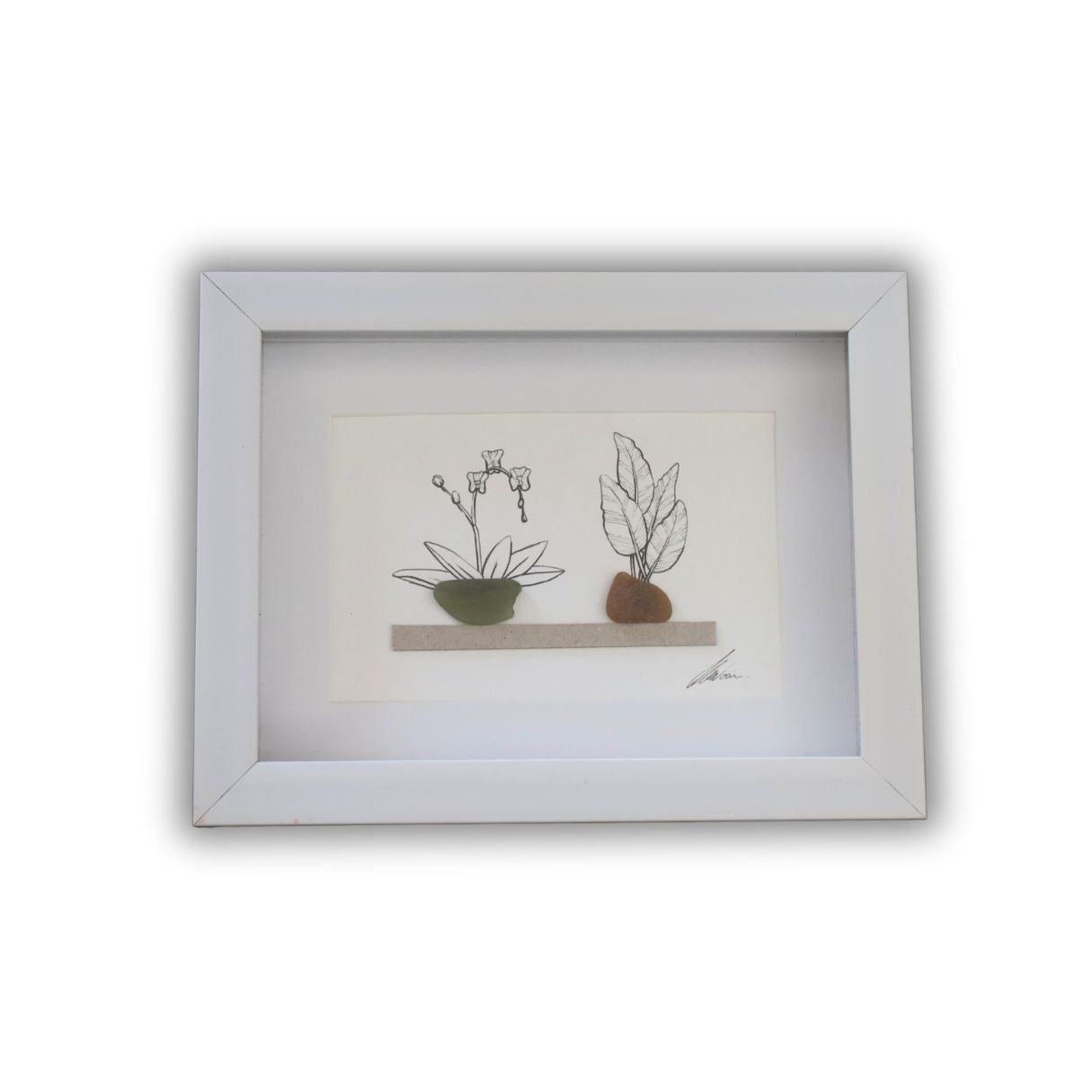 Sea Glass Plant Shelves "There’s No Such Thing As Too Many Plants" (A5 White Shadow Box Frame, Horizontal)