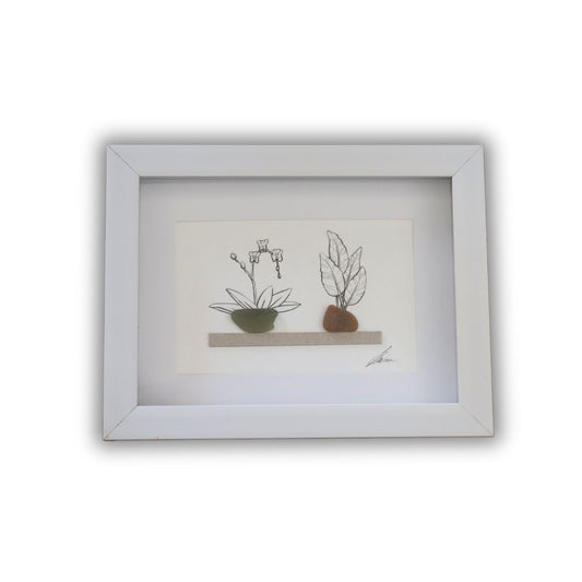 Sea Glass Plant Shelves "There’s No Such Thing As Too Many Plants" (A5 White Shadow Box Frame, Horizontal)