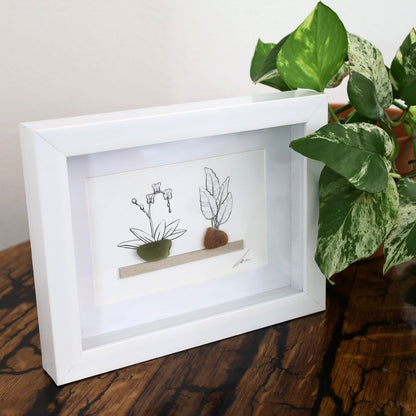 Sea Glass Plant Shelves "There’s No Such Thing As Too Many Plants" (A5 White Shadow Box Frame, Horizontal)