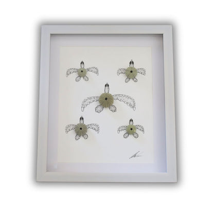 Turtles Sea Urchin Family "Just Keep Swimming" (A4 White Shadow Box Frame, Vertical)
