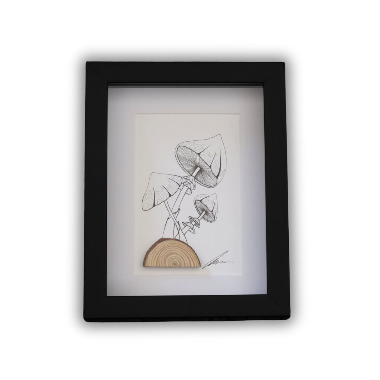 Mushroom Log "Fantastic Fungi" (A5 Black Shadow Box Frame, Vertical) Cluster