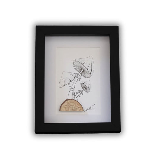 Mushroom Log "Fantastic Fungi" (A5 Black Shadow Box Frame, Vertical) Cluster