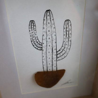 Cacti Sea Glass Pots "Can’t Touch This" (Chunky A5 Tan Shadow Box Frame, Vertical)