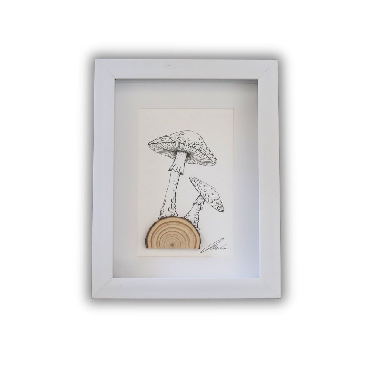 Mushroom Log "Fantastic Fungi" (A5 White Shadow Box Frame, Vertical) Fly Agaric