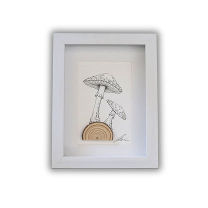 Mushroom Log "Fantastic Fungi" (A5 White Shadow Box Frame, Vertical) Fly Agaric