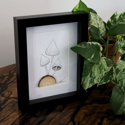 Mushroom Log "Fantastic Fungi" (A5 Black Shadow Box Frame, Vertical) Magic