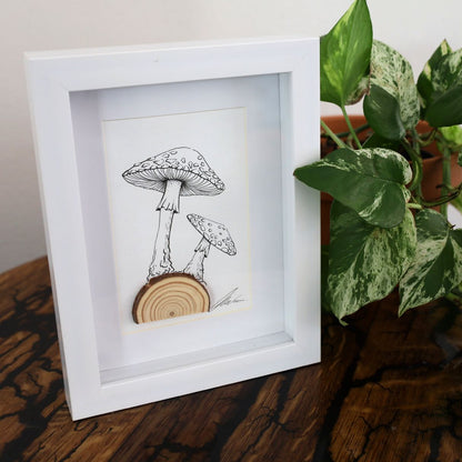 Mushroom Log "Fantastic Fungi" (A5 White Shadow Box Frame, Vertical) Fly Agaric