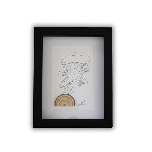 Mushroom Log "Fantastic Fungi" (A5 Black Shadow Box Frame, Vertical) Oyster