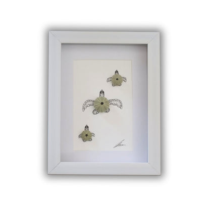 Turtles Sea Urchin Family "Just Keep Swimming" (A5 White Shadow Box Frame, Vertical)
