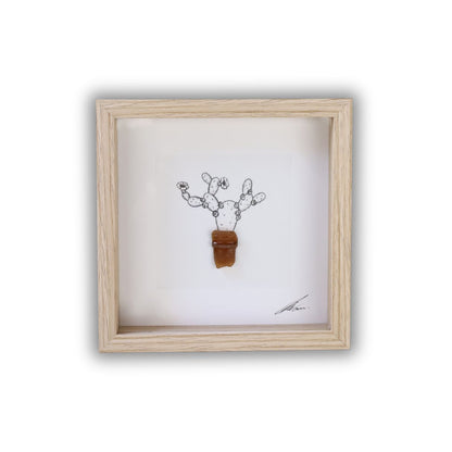 Blooming Prickly Pear Sea Glass Pot "Dont Be A Prick" (17x17cm Tan Shadow Box Frame, Square) Lrg Bottle Neck