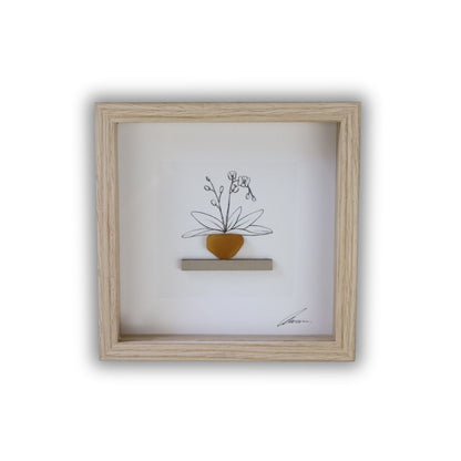 Orchid, Sea Glass Pot & Shelf "There’s No Such Thing As Too Many Plants" (17x17cm Tan Shadow Box Frame, Square)