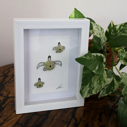 Turtles Sea Urchin Family "Just Keep Swimming" (A5 White Shadow Box Frame, Vertical)