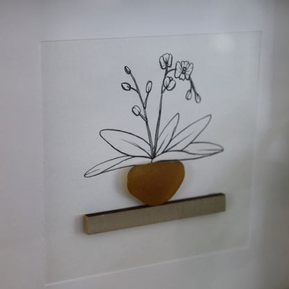 Orchid, Sea Glass Pot & Shelf "There’s No Such Thing As Too Many Plants" (17x17cm Tan Shadow Box Frame, Square)