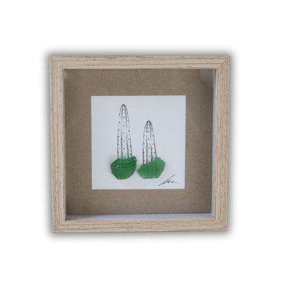 Cacti Sea Glass Pots "Can’t Touch This" (17x17cm Tan Shadow Box Frame, Square)