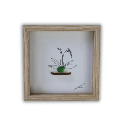 Orchid Sea Glass Pot & Bark Shelf "There’s No Such Thing As Too Many Plants" (17x17cm Tan Shadow Box Frame, Square) Dark Green