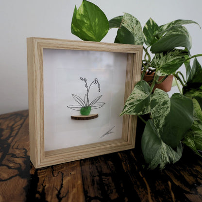 Orchid Sea Glass Pot & Bark Shelf "There’s No Such Thing As Too Many Plants" (17x17cm Tan Shadow Box Frame, Square) Dark Green