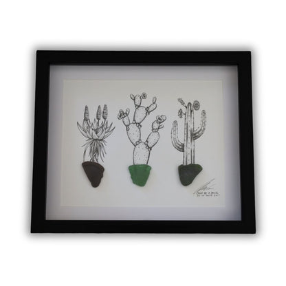Succulents & Sea Glass Pots "Succ It Up Buttercup" (A4 Black Shadow Box Frame, Horizontal)