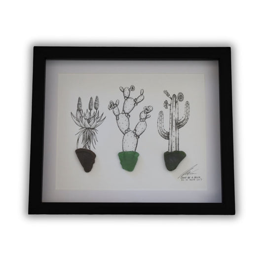 Succulents & Sea Glass Pots "Succ It Up Buttercup" (A4 Black Shadow Box Frame, Horizontal)