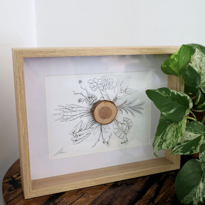 Plant & Bark Burst "There’s No Such Thing As Too Many Plants" (Chunky A4 Tan Shadow Box Frame)