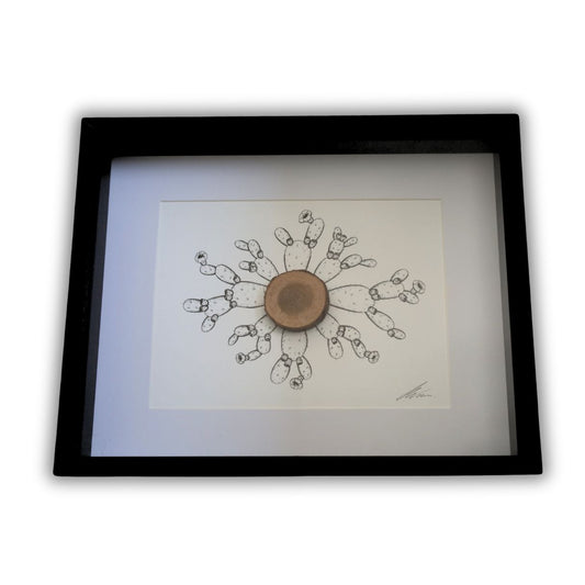 Blooming Prickly Pear & Bark Burst "Dont Be A Prick" (Chunky A4 Black Shadow Box Frame)