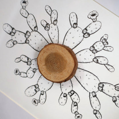 Blooming Prickly Pear & Bark Burst "Dont Be A Prick" (Chunky A4 Black Shadow Box Frame)