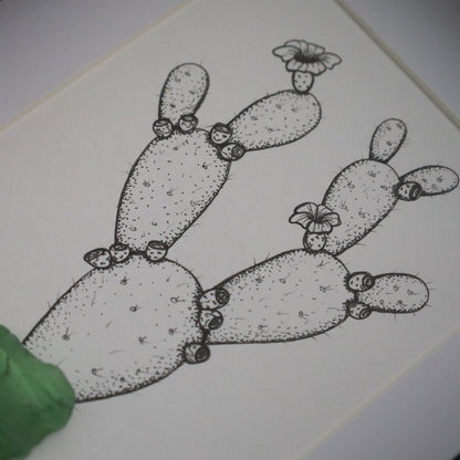 Blooming Prickly Pear & Sea Glass "Dont Be A Prick" (A5 Black Shadow Box Frame, Vertical)