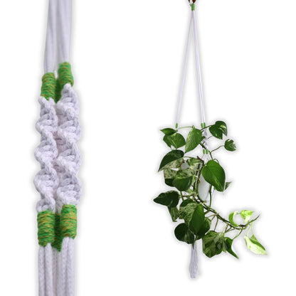 Macramé Plant Hanger "Hang In There" (Hand Knotted) White & Light Green